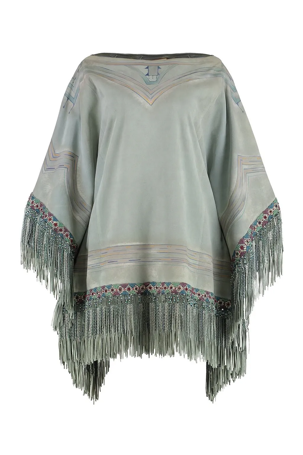 Etro Beaded-Fringed Wide Sleeved Poncho