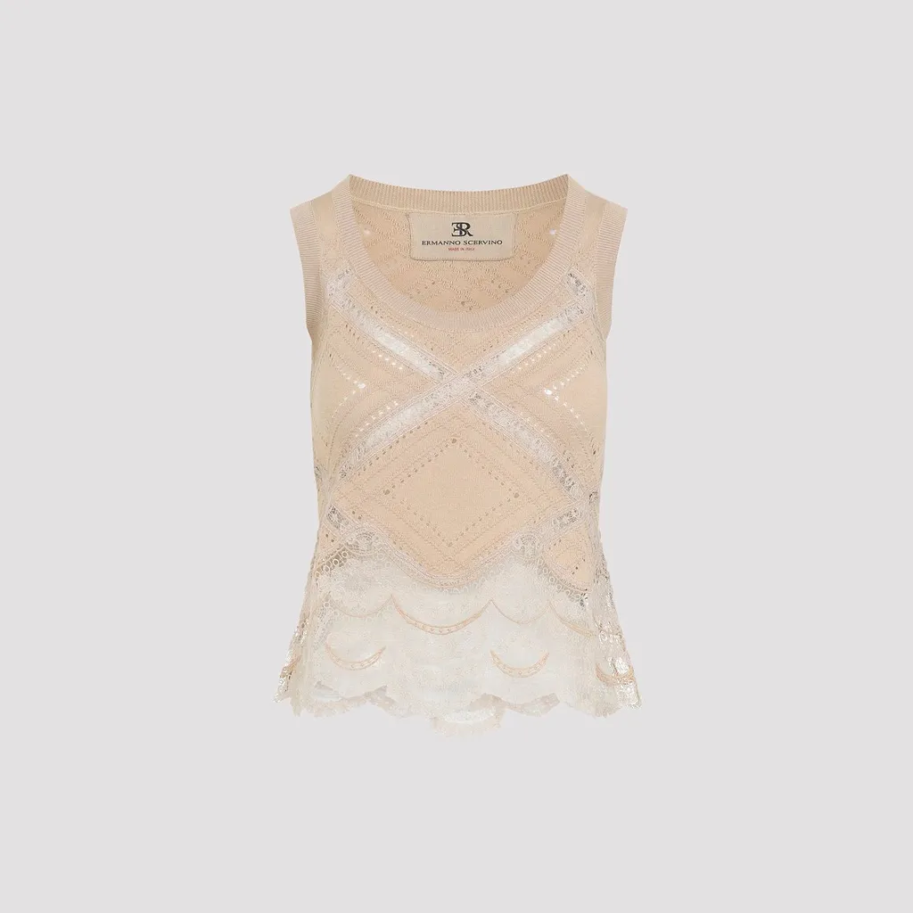 Ermanno Scervino Lace Trim Sleeveless Knitted Top