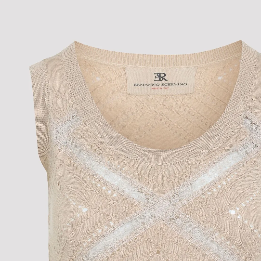 Ermanno Scervino Lace Trim Sleeveless Knitted Top