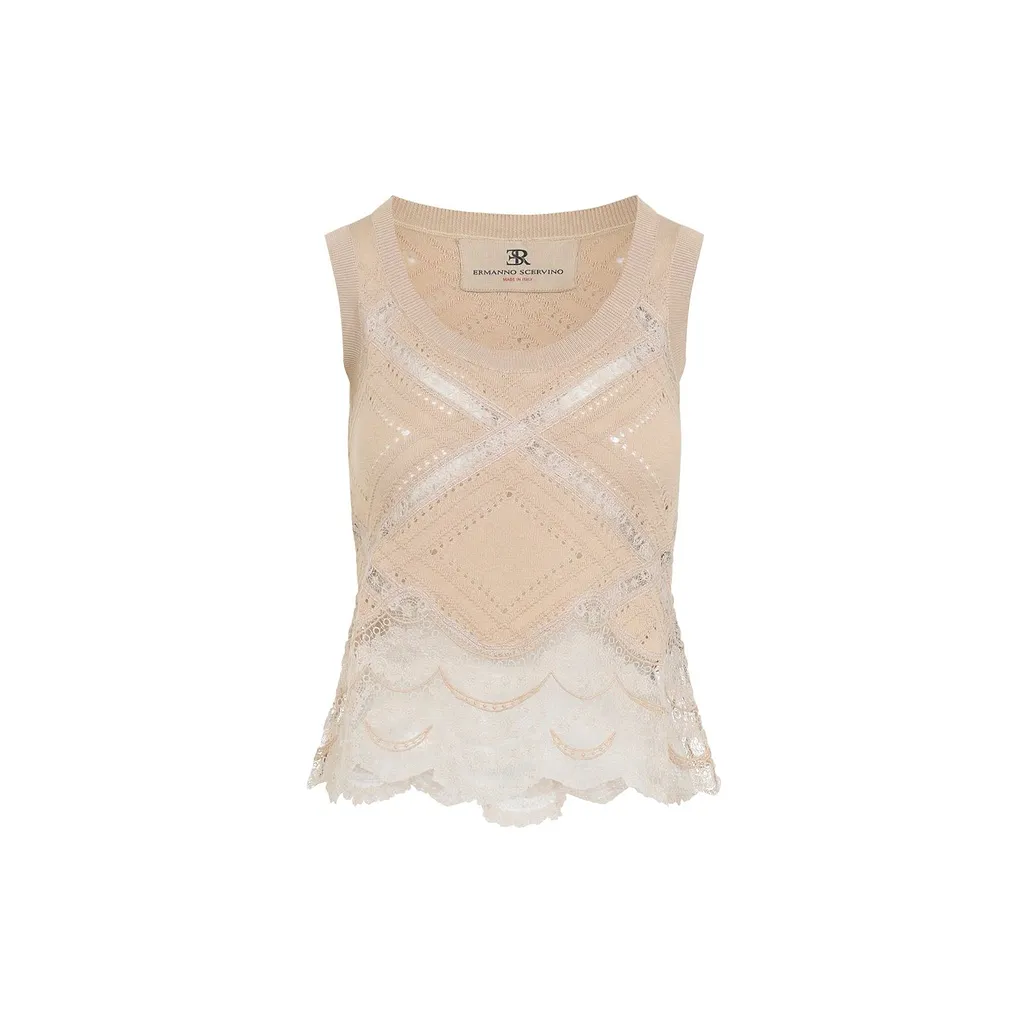 Ermanno Scervino Lace Trim Sleeveless Knitted Top