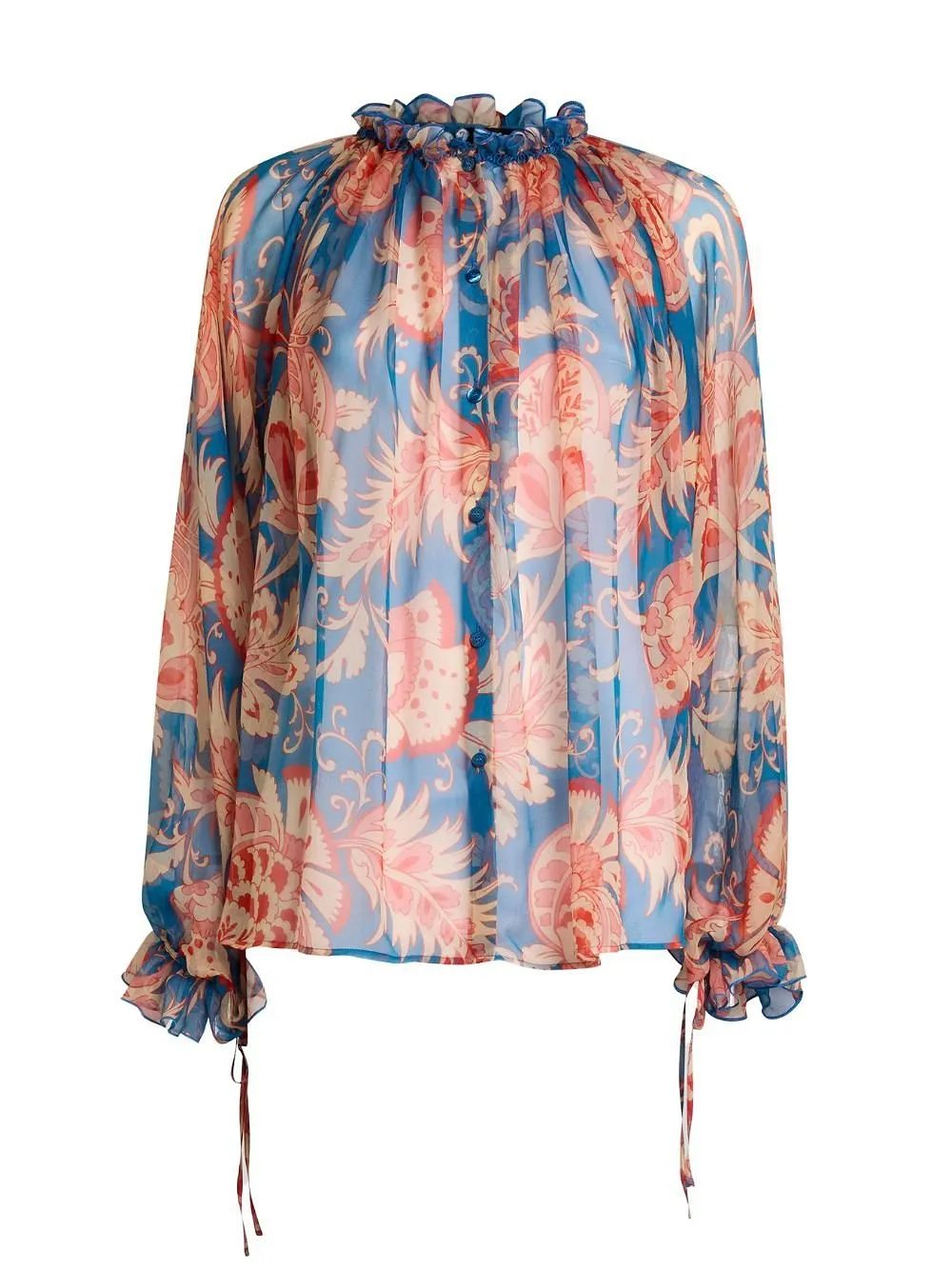 Floral Printed Ruffled-Trim Blouse