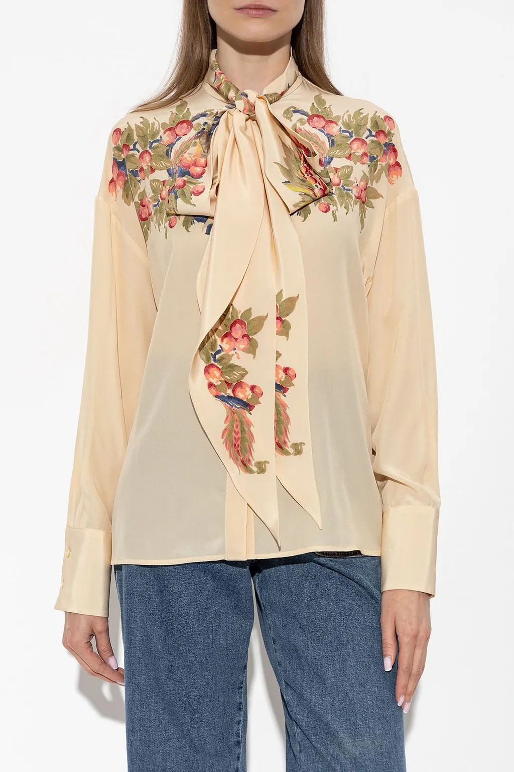 Floral Tie-Neck Shirt