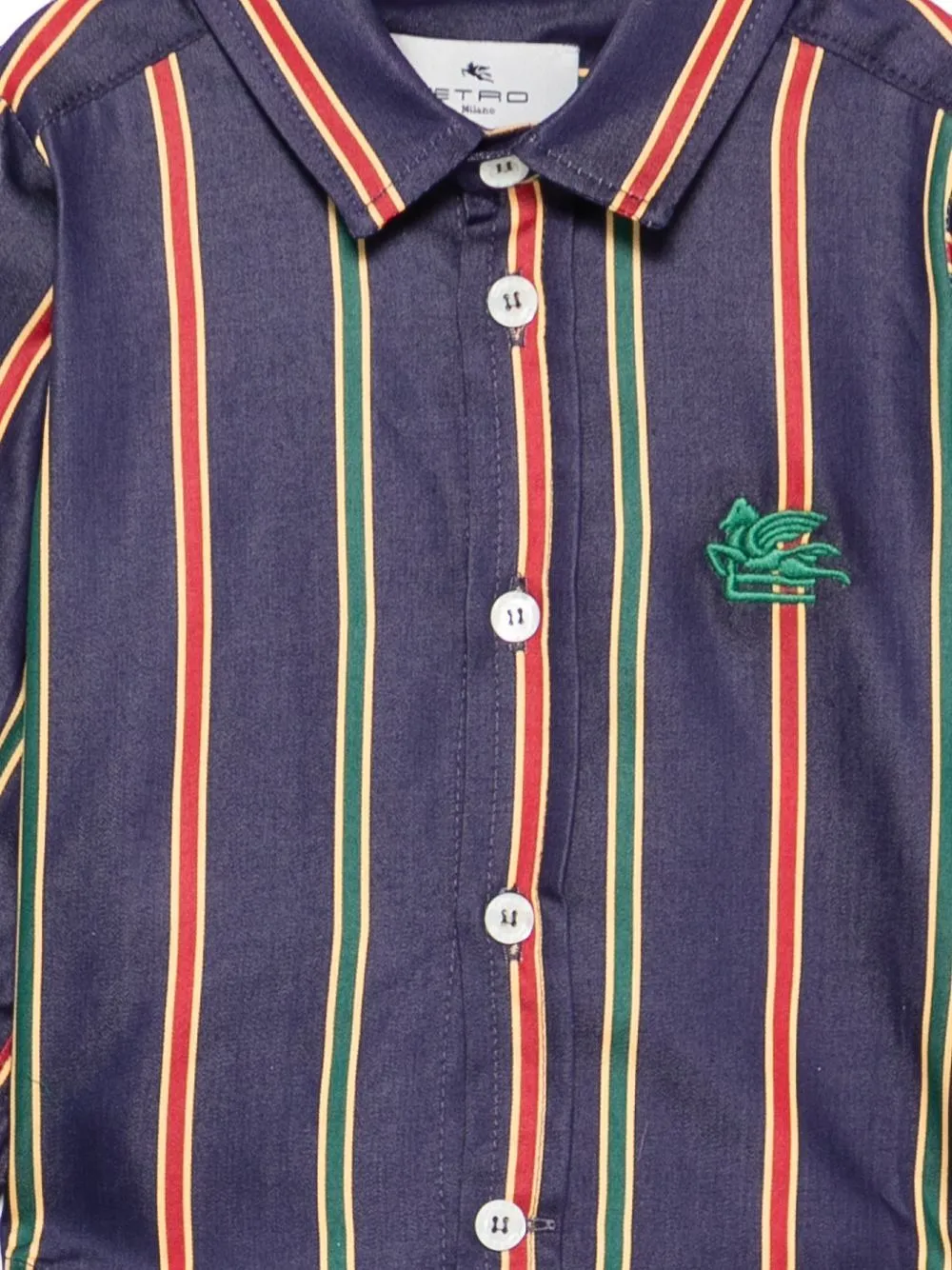 Etro Kids Pegasus-Embroidered Striped Curved Hem Shirt