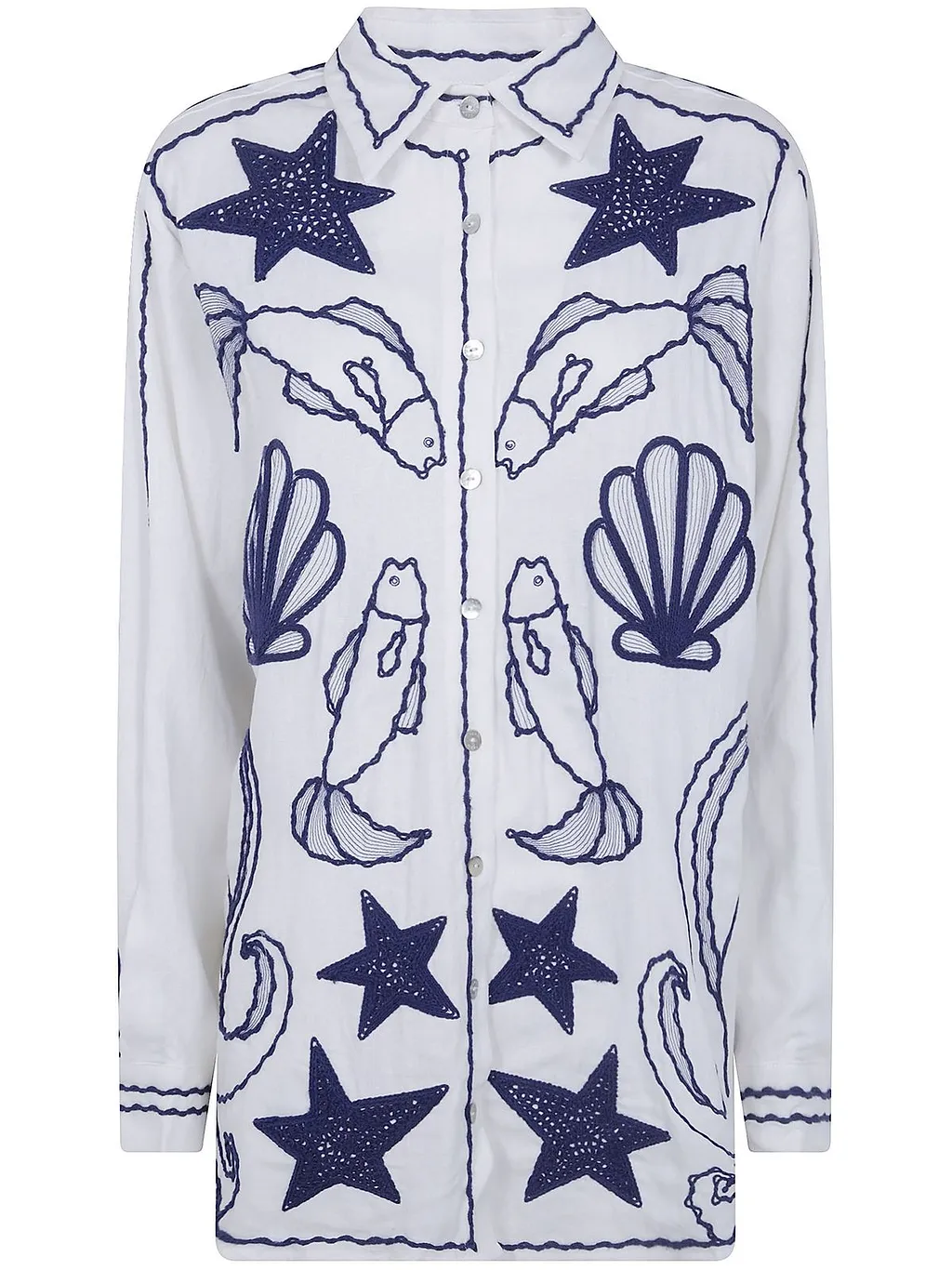 Farm Rio Fish Embroidered Puff Sleeved Shirt