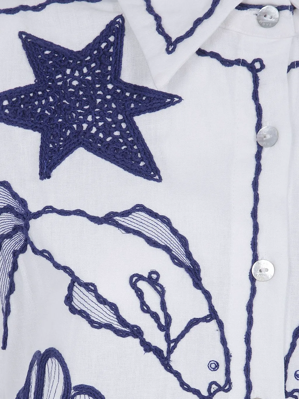 Farm Rio Fish Embroidered Puff Sleeved Shirt