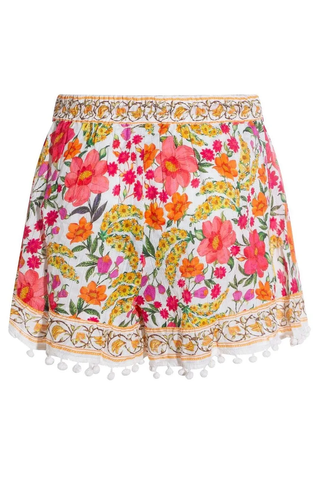 Farm Rio Floral-Print Pom-Pom Drawstring Shorts