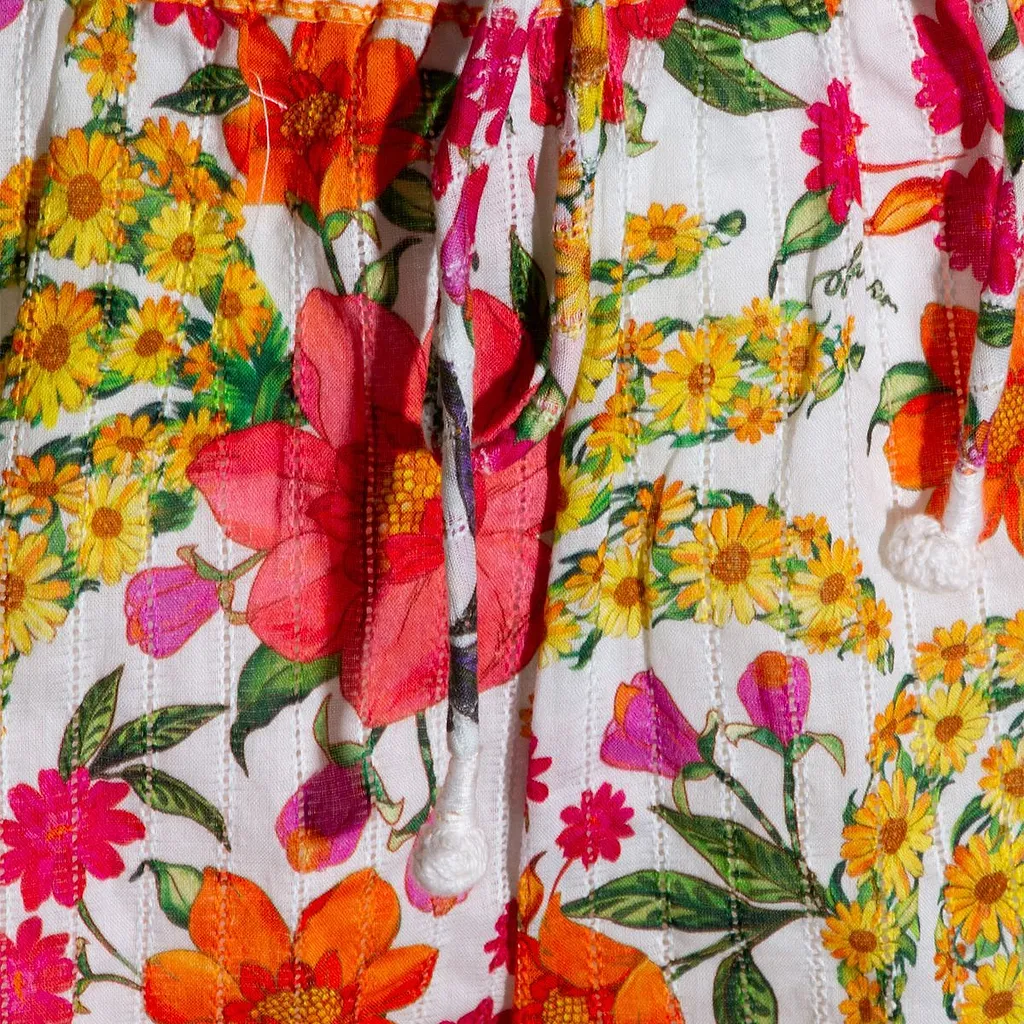 Farm Rio Floral-Print Pom-Pom Drawstring Shorts