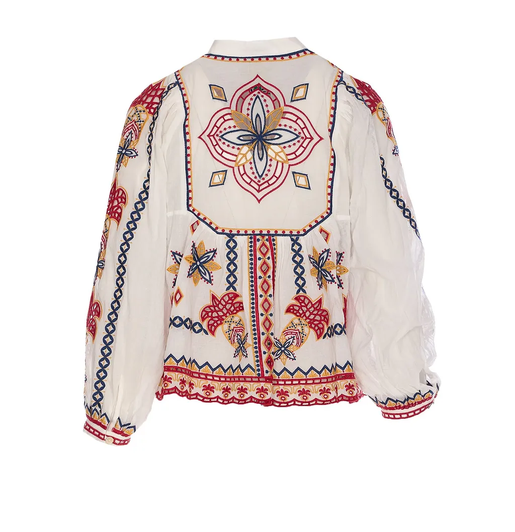 Farm Rio Marys Tiles Embroidered Blouse