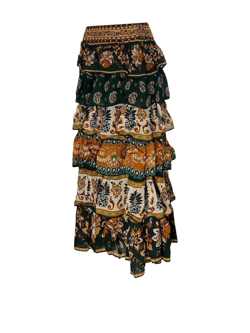 Farm Rio Mixed Scarf Ruffled Maxi Skirt