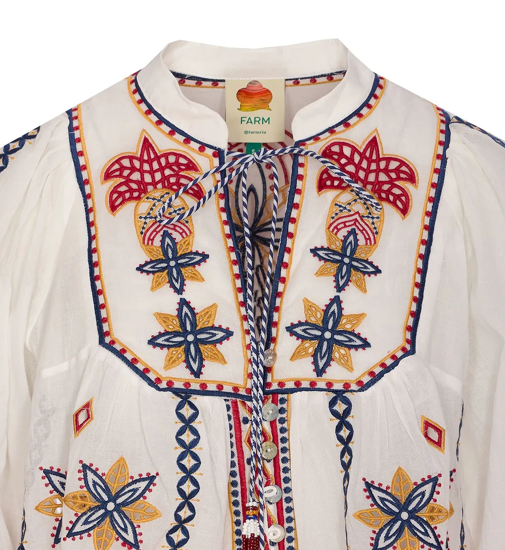 Farm Rio Marys Tiles Embroidered Blouse