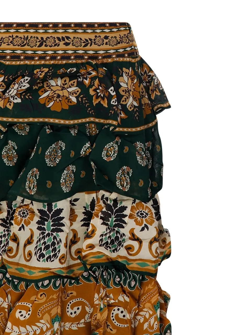 Farm Rio Mixed Scarf Ruffled Maxi Skirt