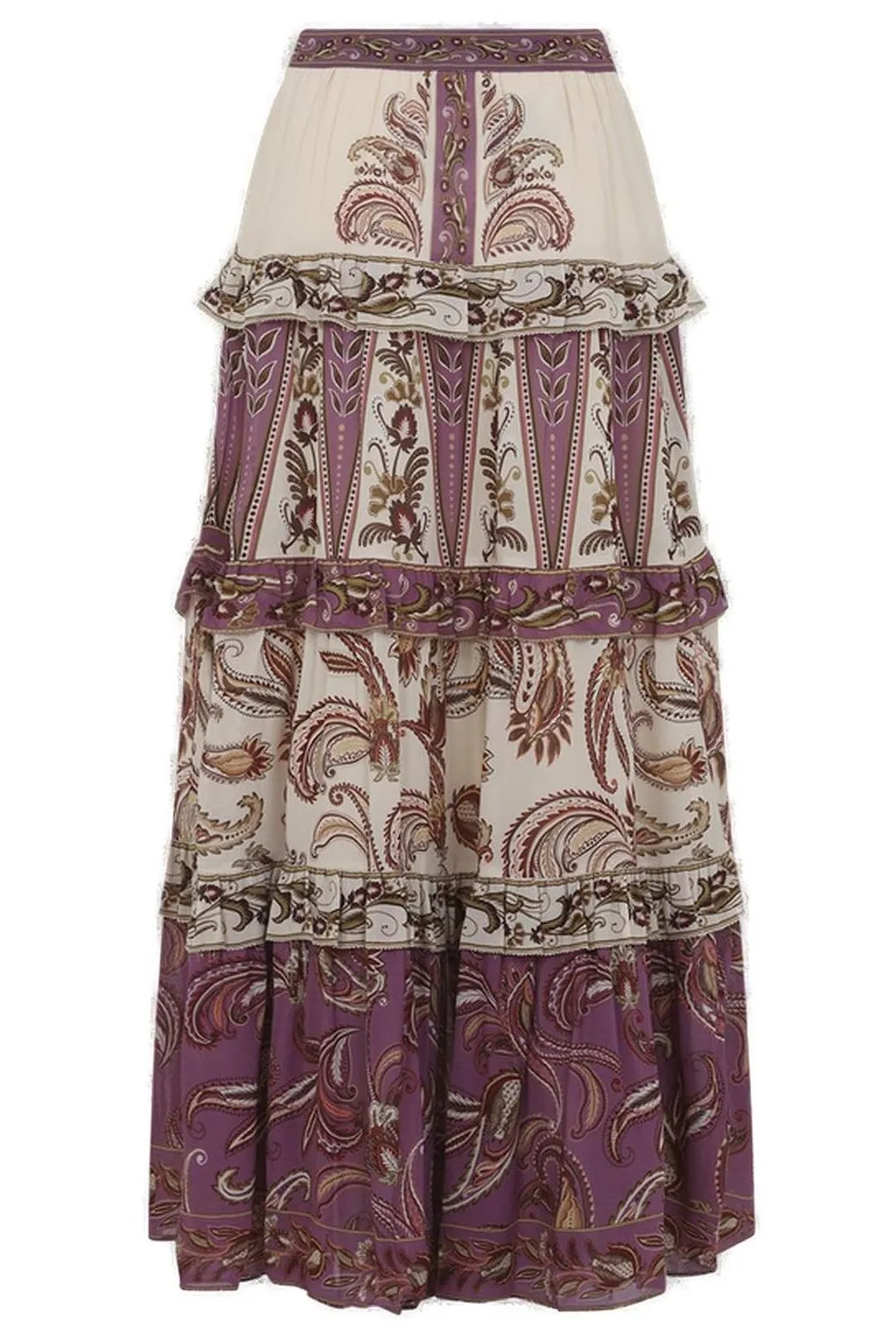 Paisley-Printed Tiered Maxi Skirt