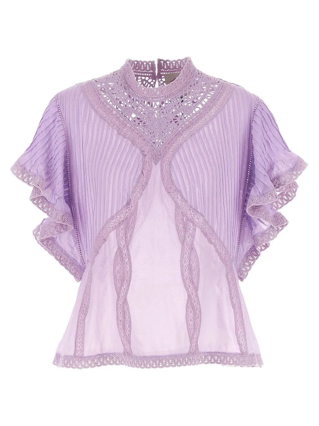 Farm Rio Pleated Lace Trim Top