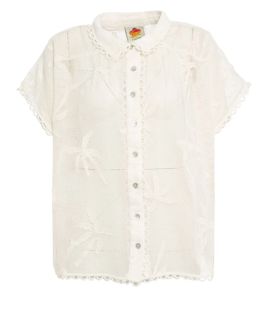 Farm Rio Palm Trees Scalloped Short-Sleeved Shirt