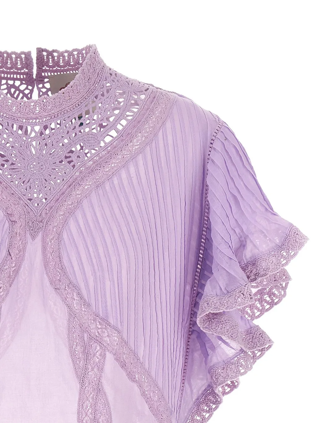 Farm Rio Pleated Lace Trim Top