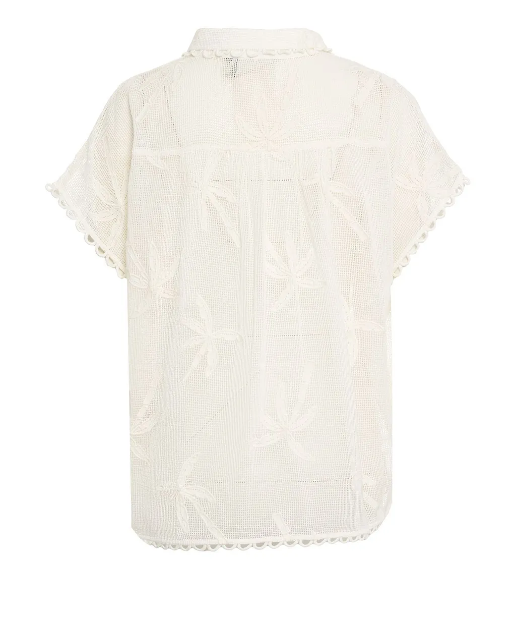Farm Rio Palm Trees Scalloped Short-Sleeved Shirt