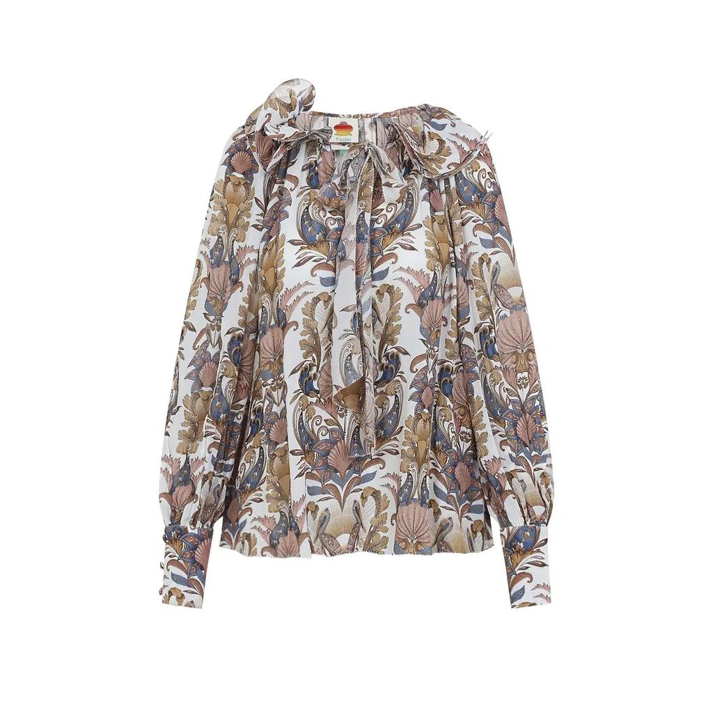 Farm Rio Sea Garden Ruffled Long Sleeve Blouse