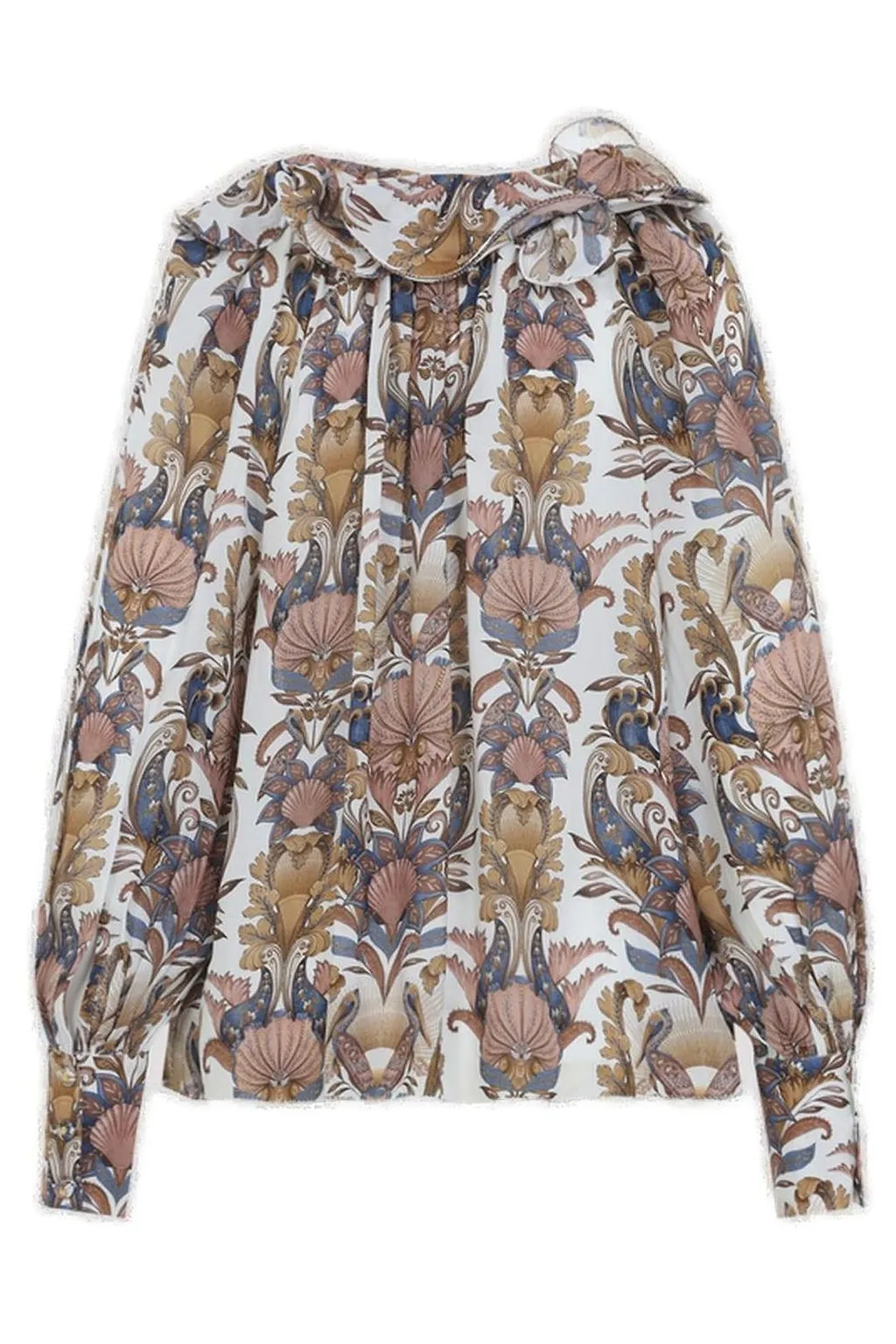 Farm Rio Sea Garden Ruffled Long Sleeve Blouse