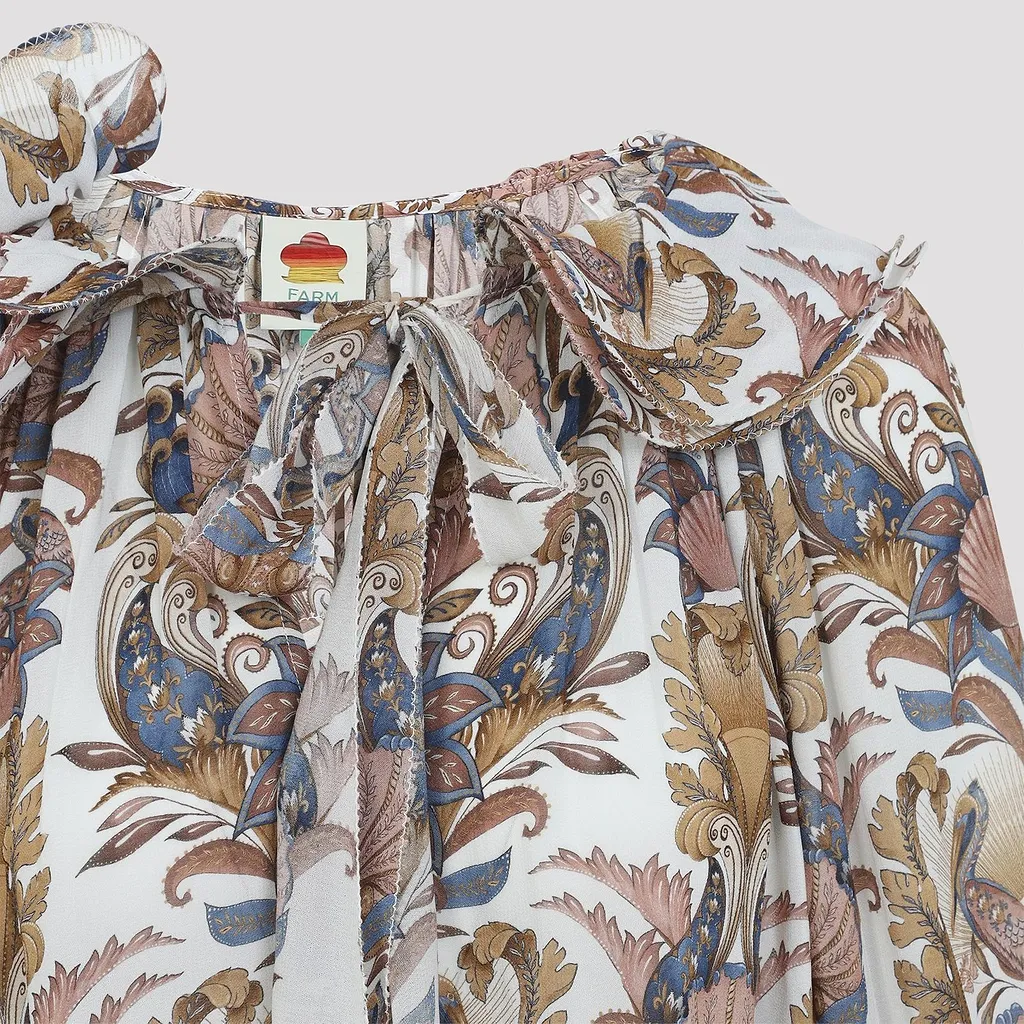 Farm Rio Sea Garden Ruffled Long Sleeve Blouse