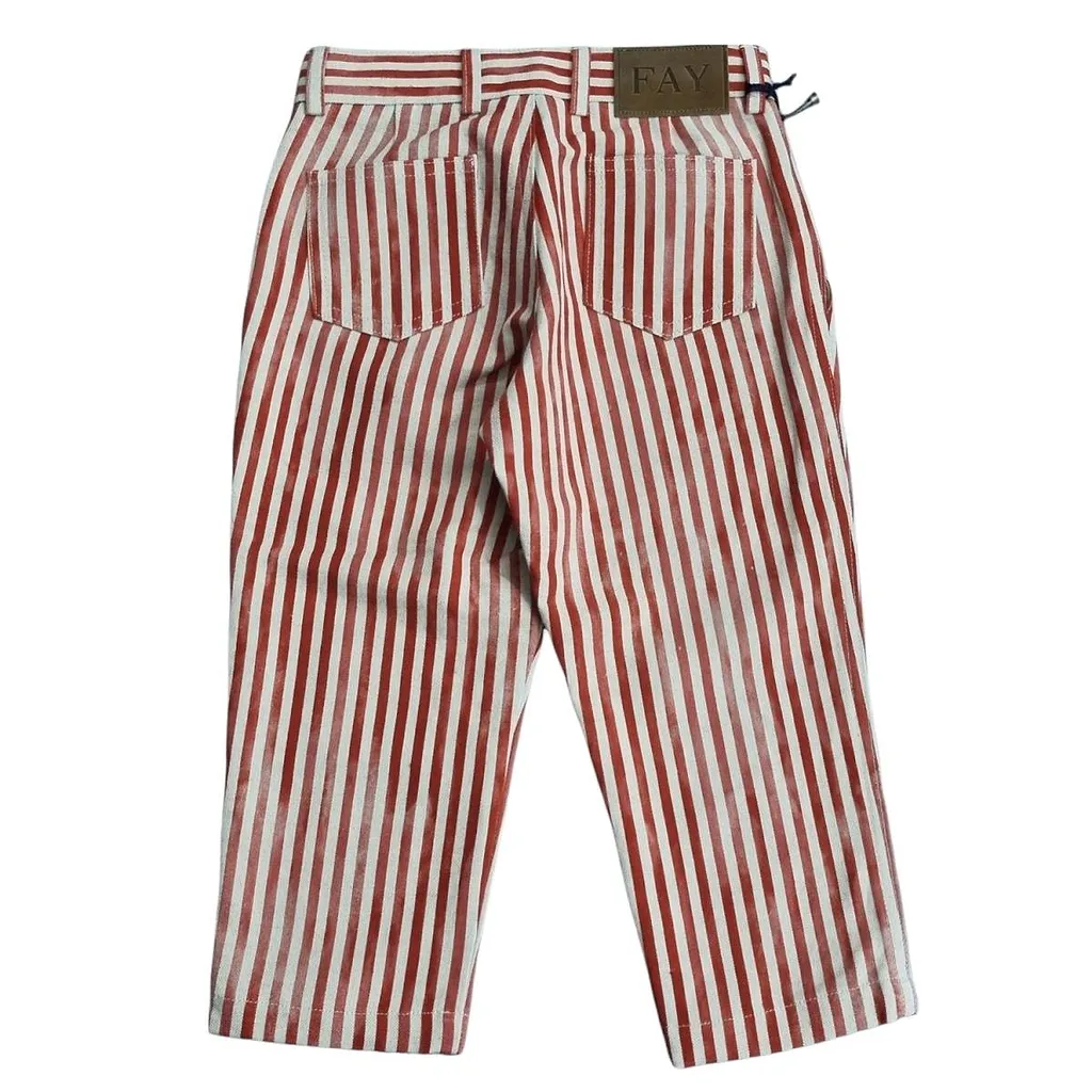 Fay Kids Logo-Patch Striped Straight-Leg Trousers