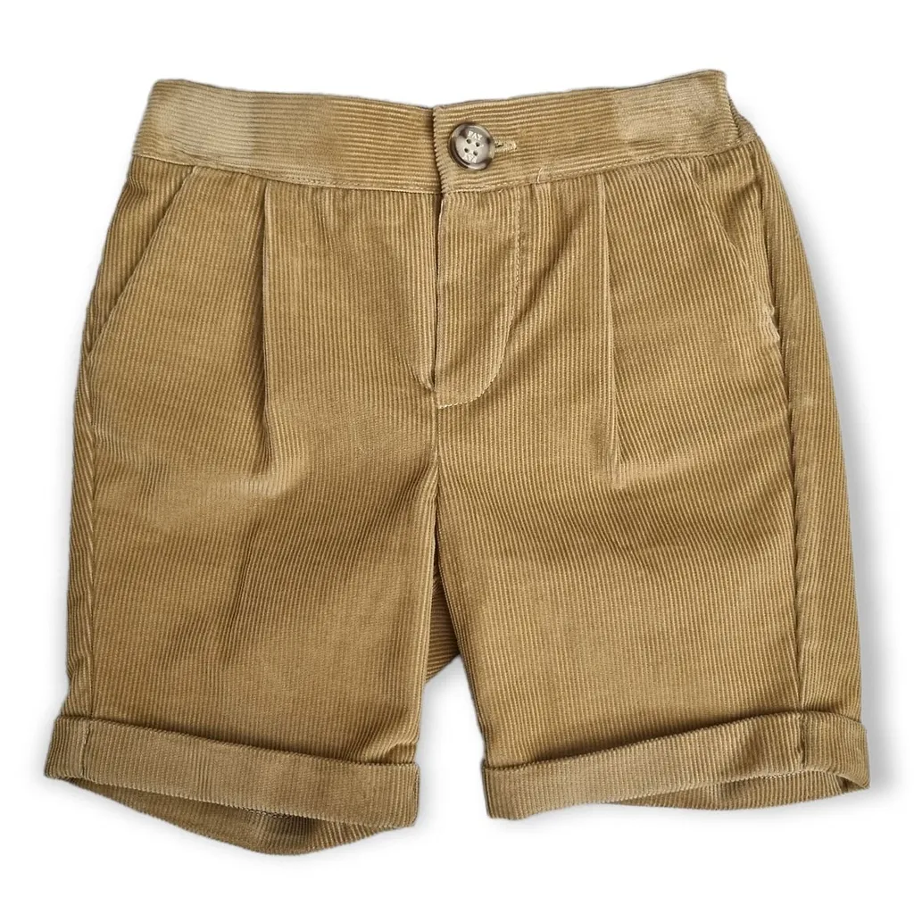 Fay Kids Turn-Up Cuff Pleated Corduroy Shorts