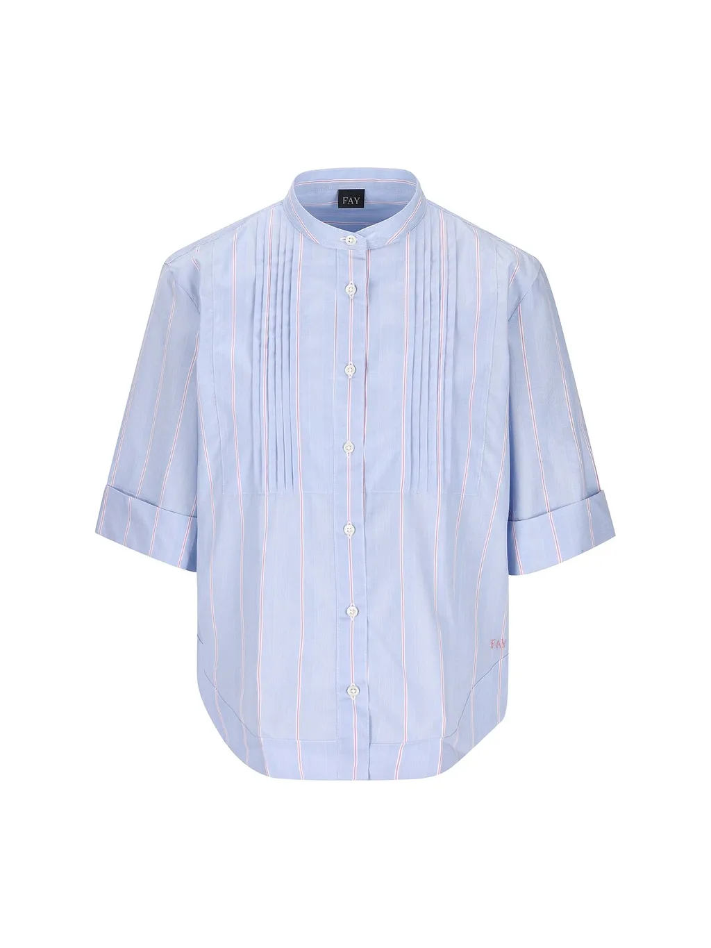 Fay Pintuck-Detailed Short-Sleeved Striped Shirt