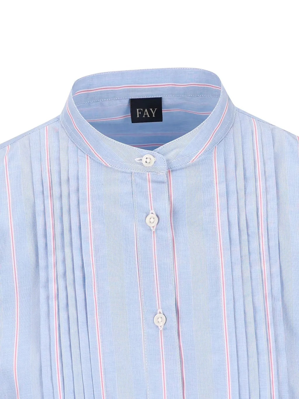 Fay Pintuck-Detailed Short-Sleeved Striped Shirt