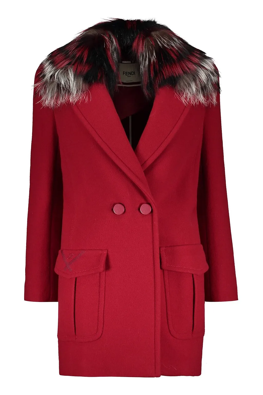 Fendi Double Breasted Fur-Collar Coat