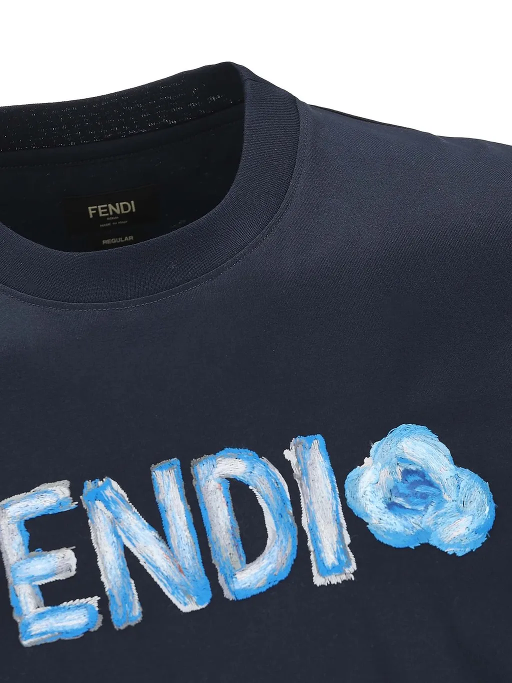 Fendi Flowers Logo Embroidered Crewneck T-Shirt