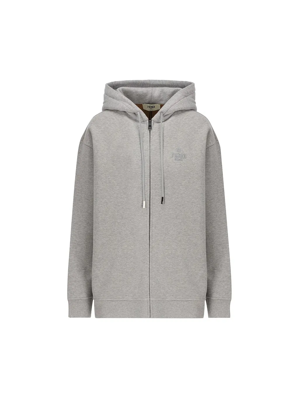 Fendi Logo Embroidered Zip-Up Drawstring Hoodie