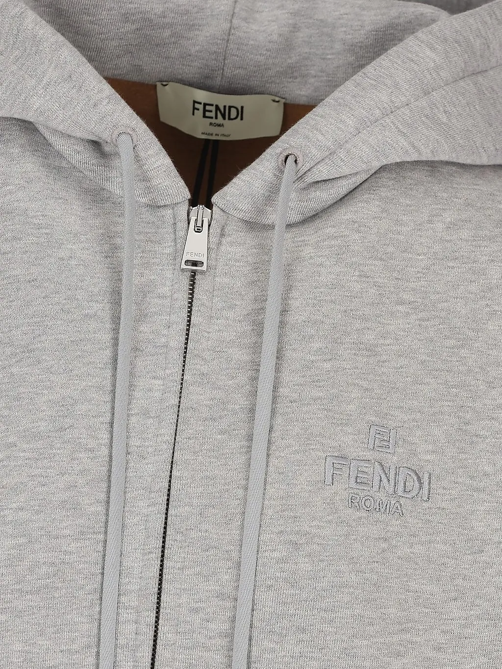 Fendi Logo Embroidered Zip-Up Drawstring Hoodie