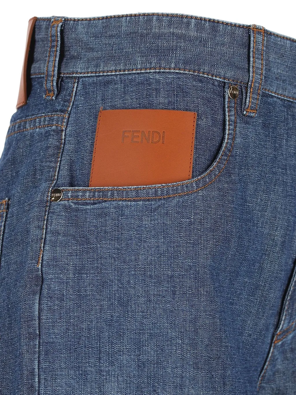 Fendi Logo Patch Denim Shorts