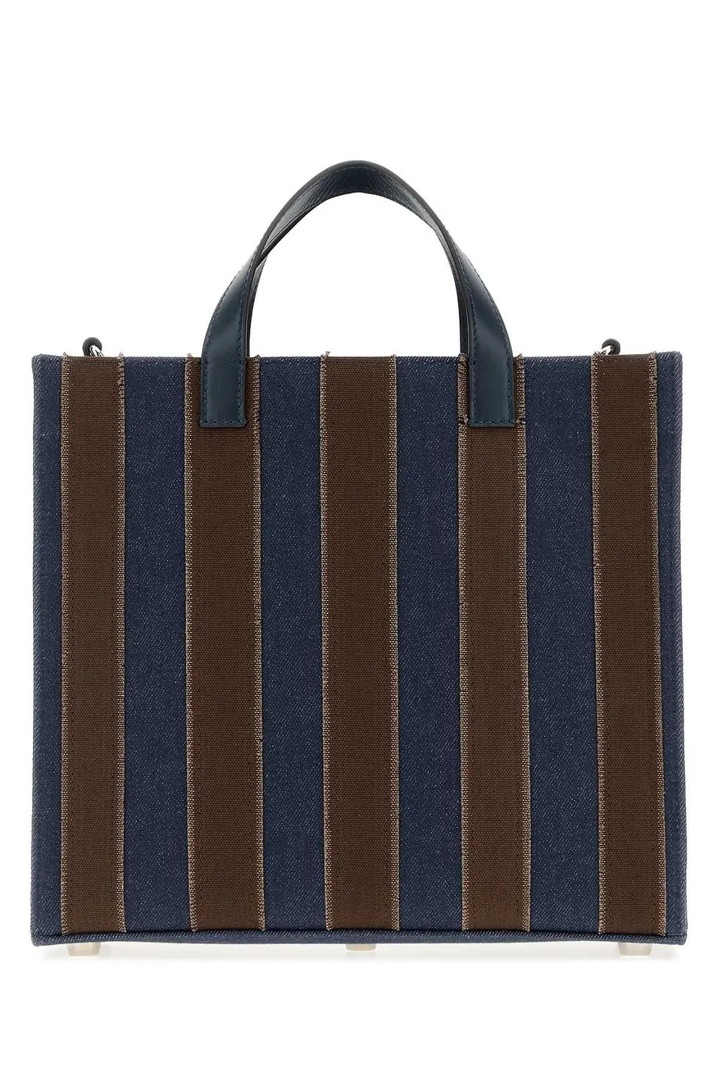 Fendi Small Pequin Striped Denim Tote Bag