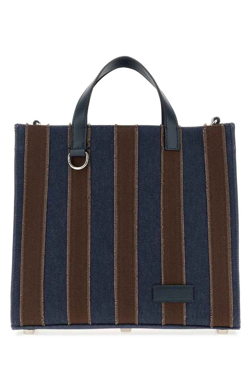Fendi Small Pequin Striped Denim Tote Bag