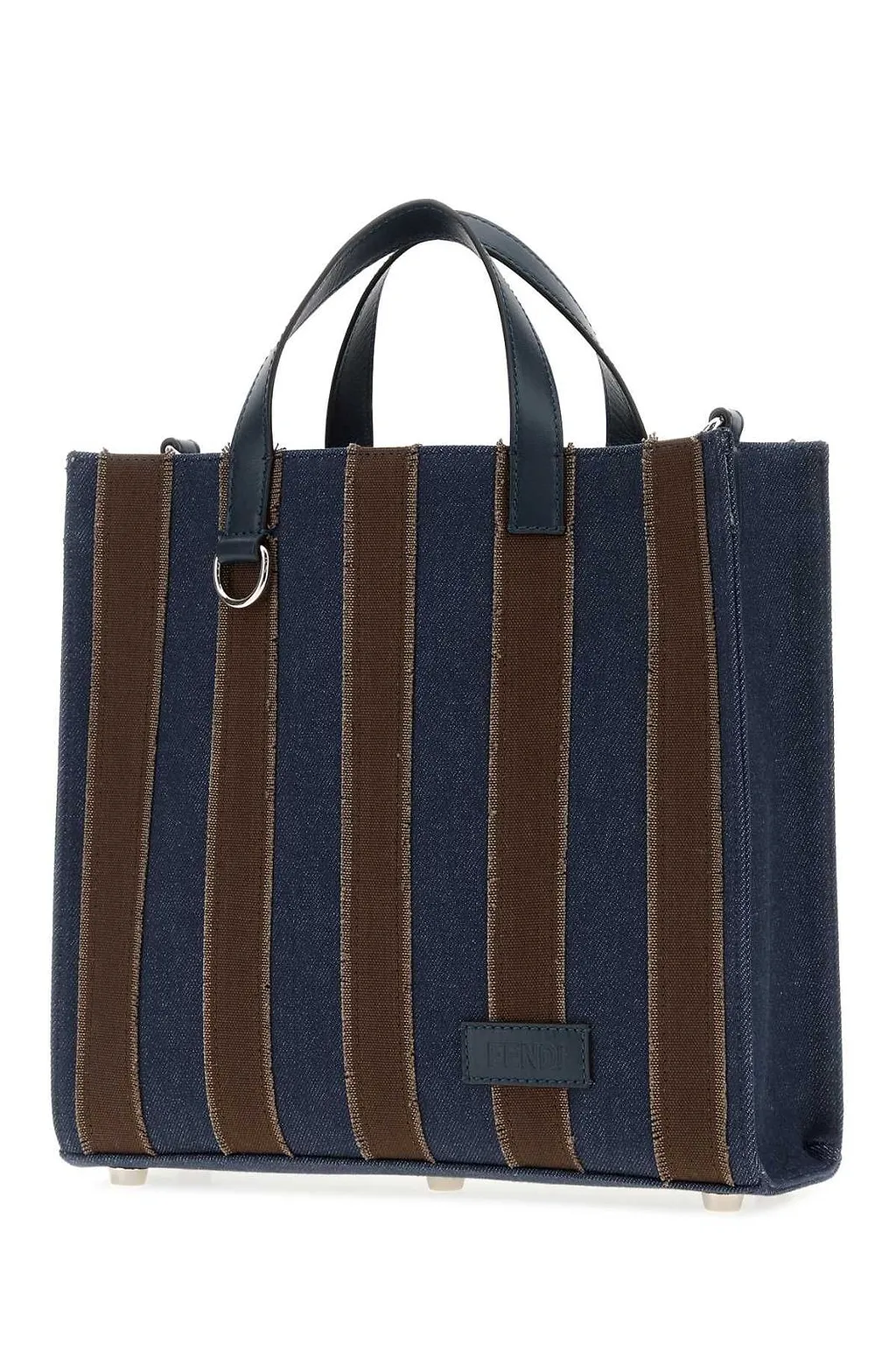 Fendi Small Pequin Striped Denim Tote Bag