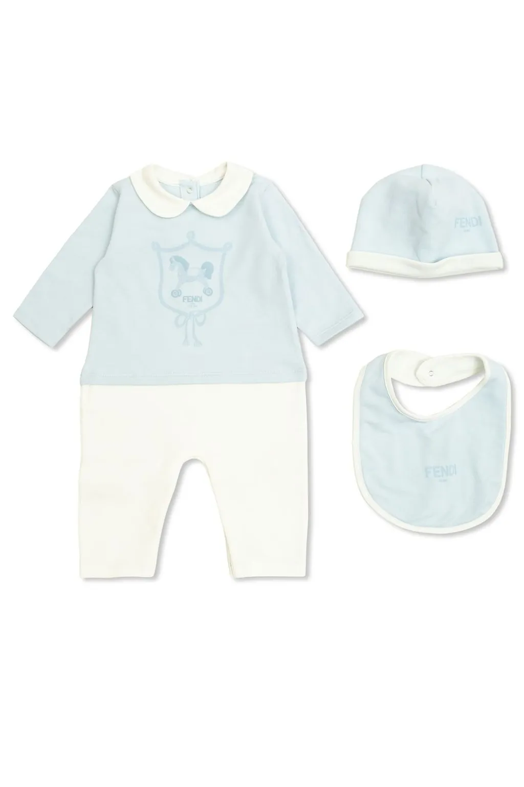 Fendi Kids Printed Sleepsuit Hat And Bib Set