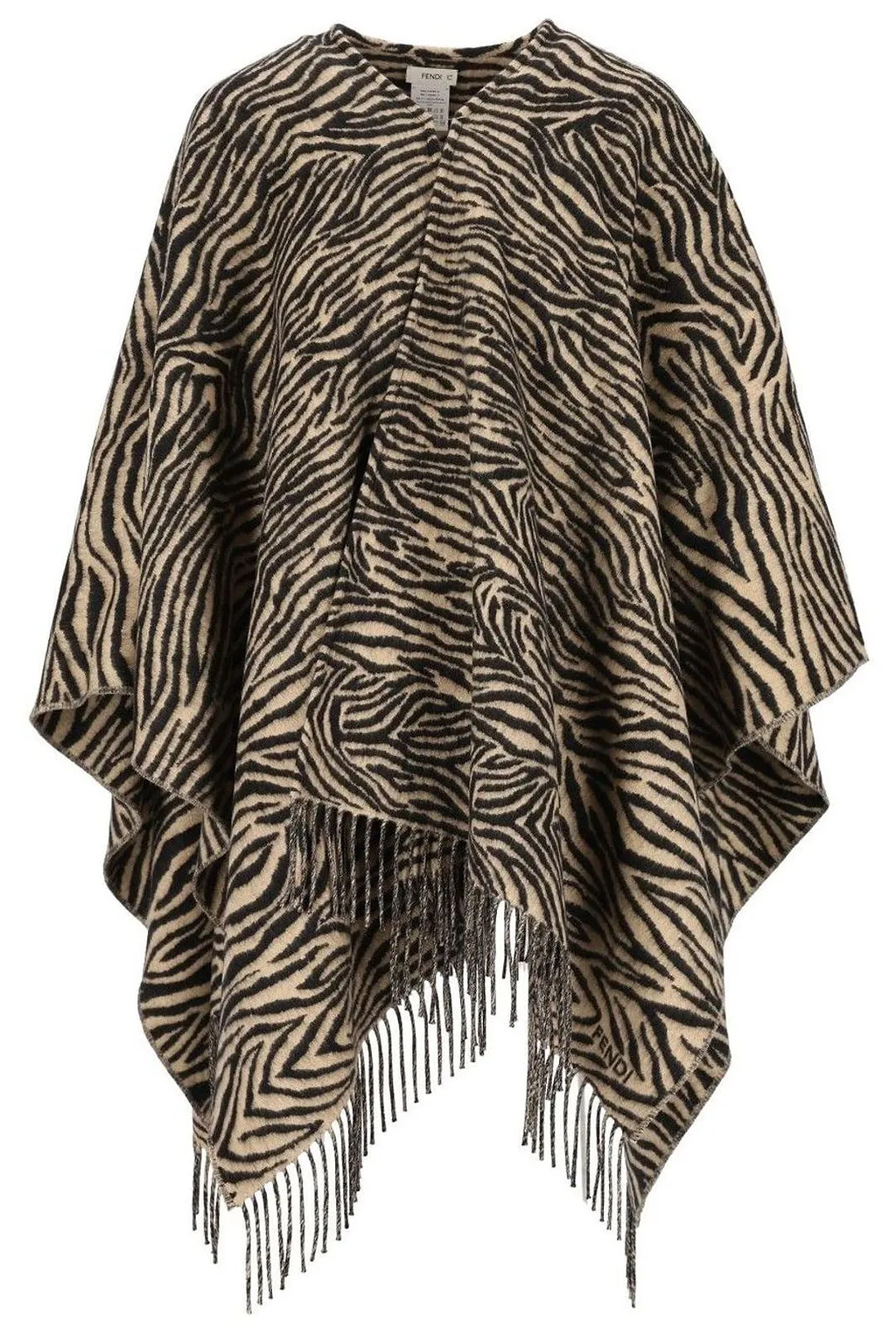 Fendi Tiger Printed Fringed Poncho