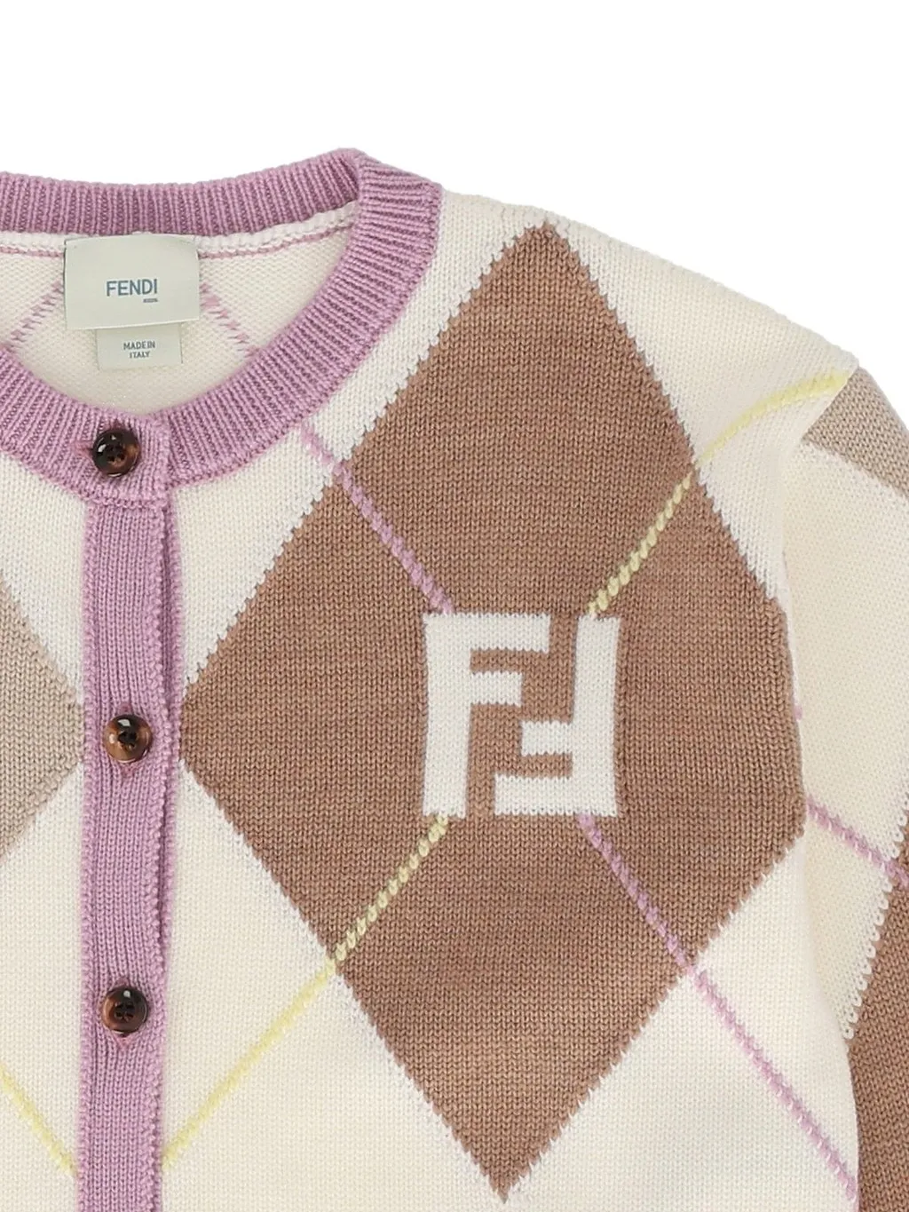 Fendi Kids V-Neck Argyle Knit Cardigan