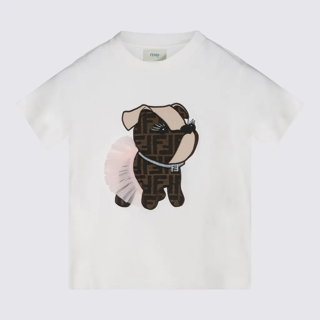 Fendi Kids Tulle Dog-Appliqué T-Shirt
