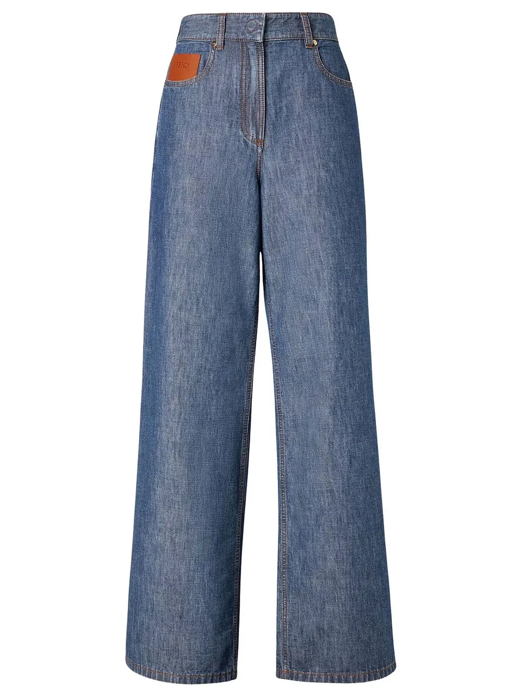 Fendi Logo Patch Wide-Leg Long Jeans