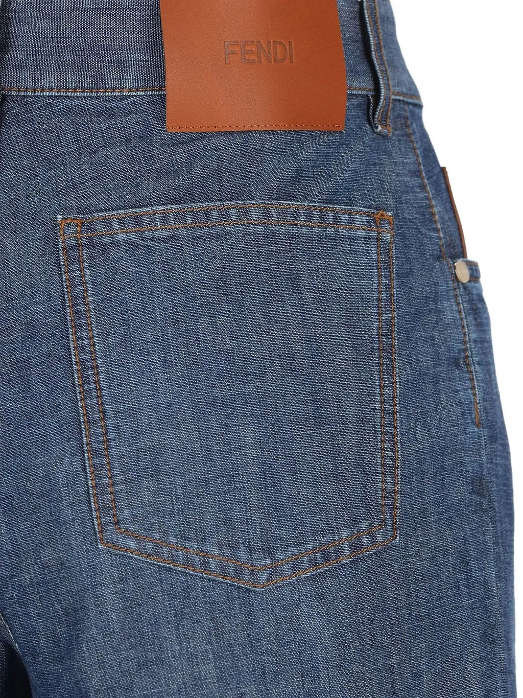 Fendi Logo Patch Wide-Leg Long Jeans