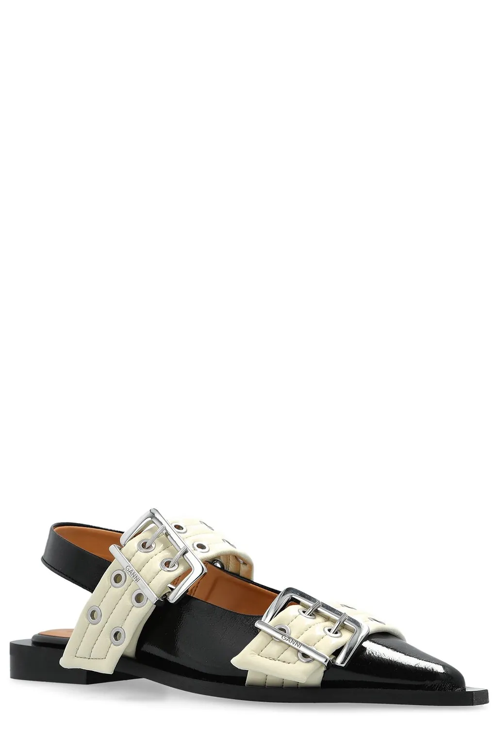 Pointed-Toe Buckled Ballet Flats