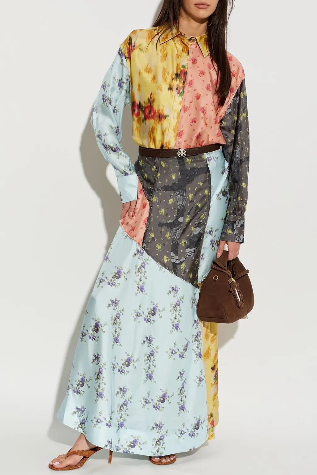 Ganni Raw-Edge Patchwork Maxi Skirt
