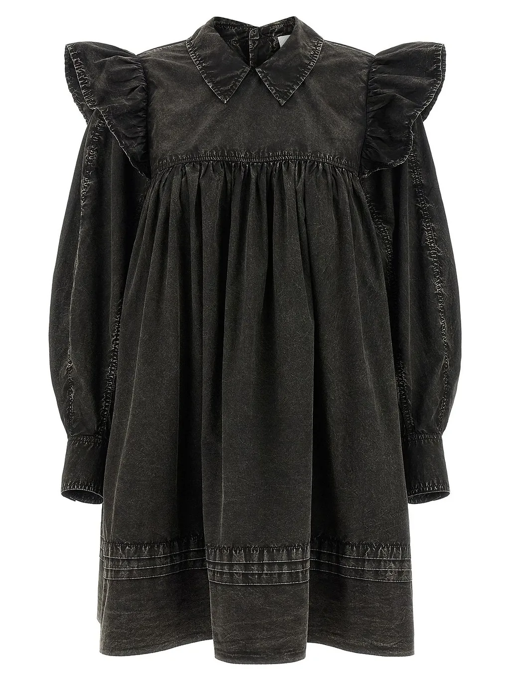 Ganni Ruffled Washed Mini Shirt Dress