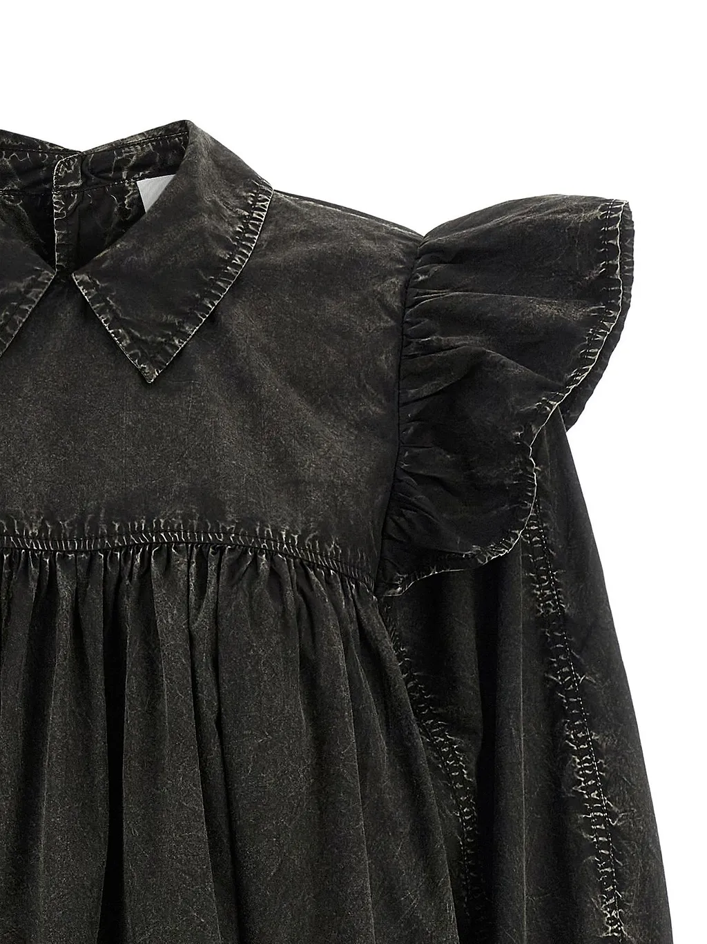 Ganni Ruffled Washed Mini Shirt Dress