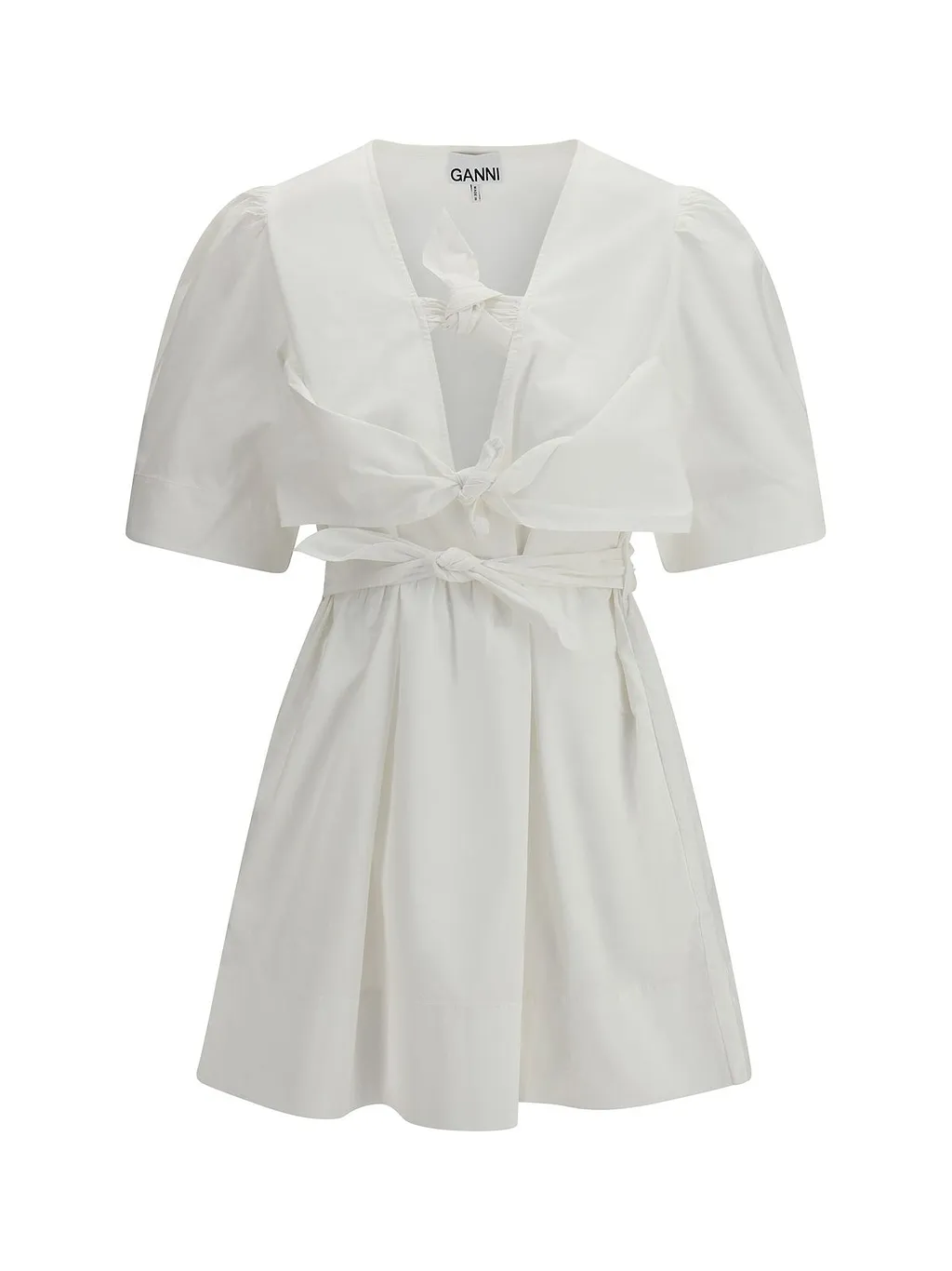 Ganni Bow Detailed V-Neck Mini Dress