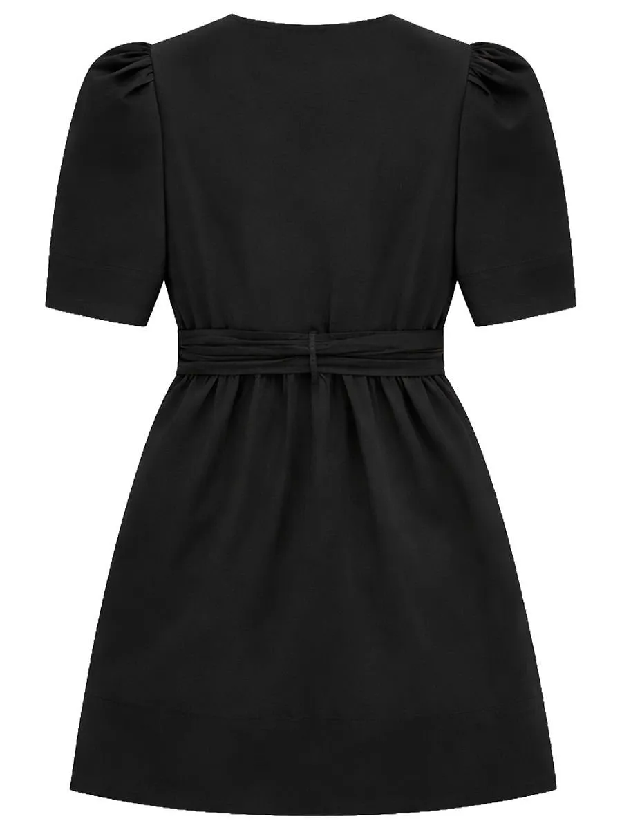 Ganni Bow Detailed V-Neck Mini Dress