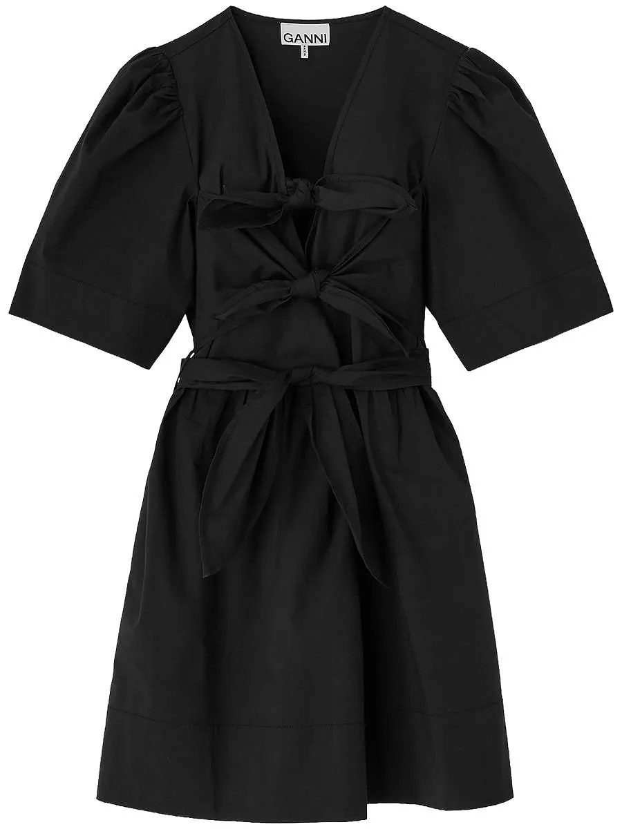Ganni Bow Detailed V-Neck Mini Dress