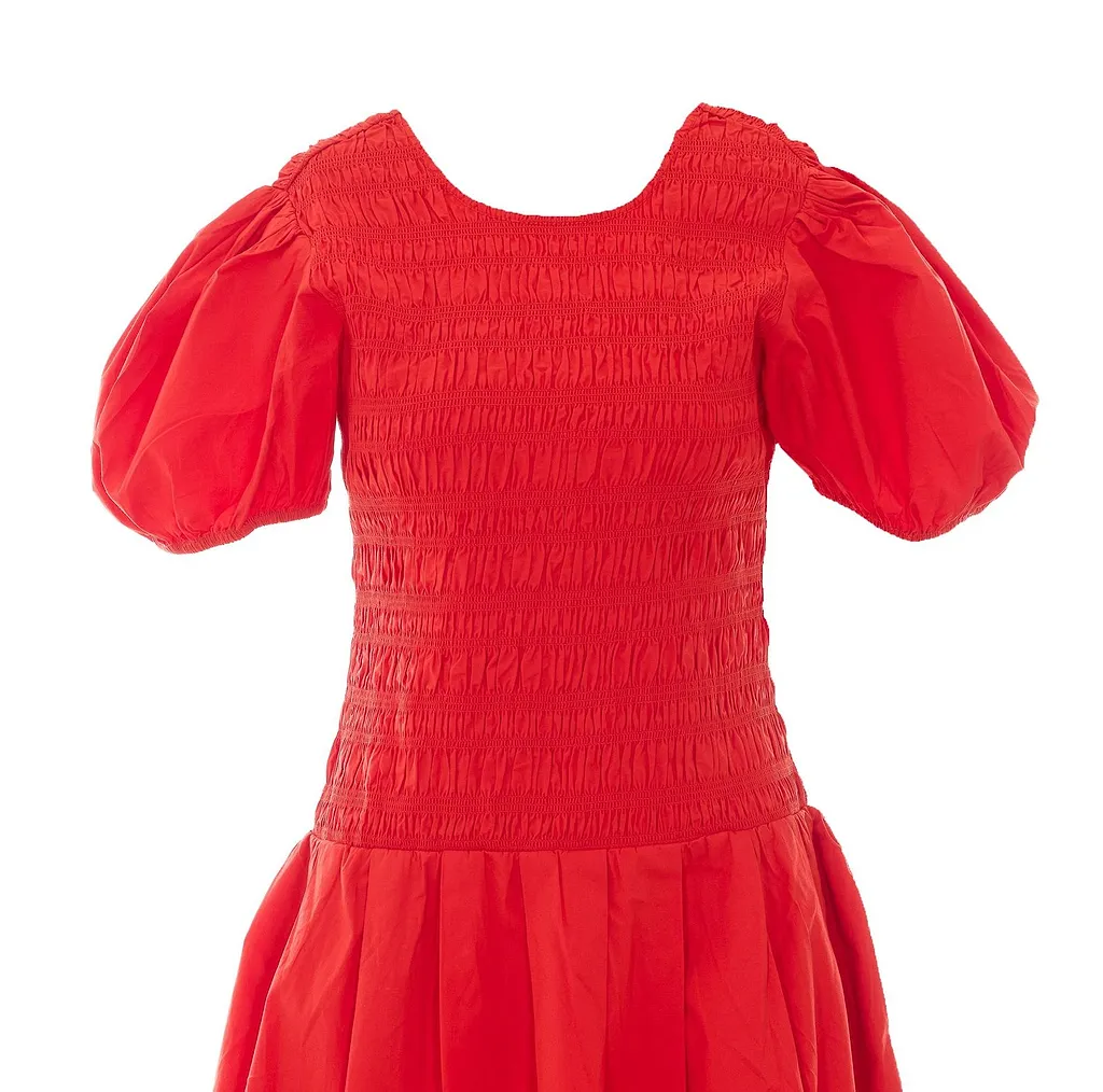 Smocked Puff-Sleeve Dress