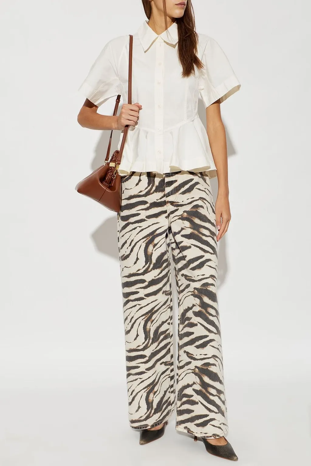 Ganni Button-Up Peplum Top